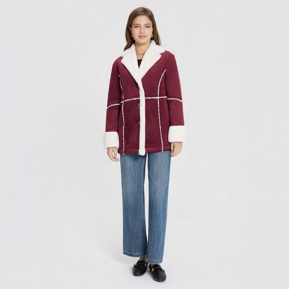 Universal Thread - Women's Corduroy Shearling Faux Fur Jacket - Unive Burgundy - Picture 3 of 3